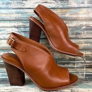 Vince Camuto Slingback Sandal 8.5M Fandree Brown Leather Open Toe Shootie Ladies